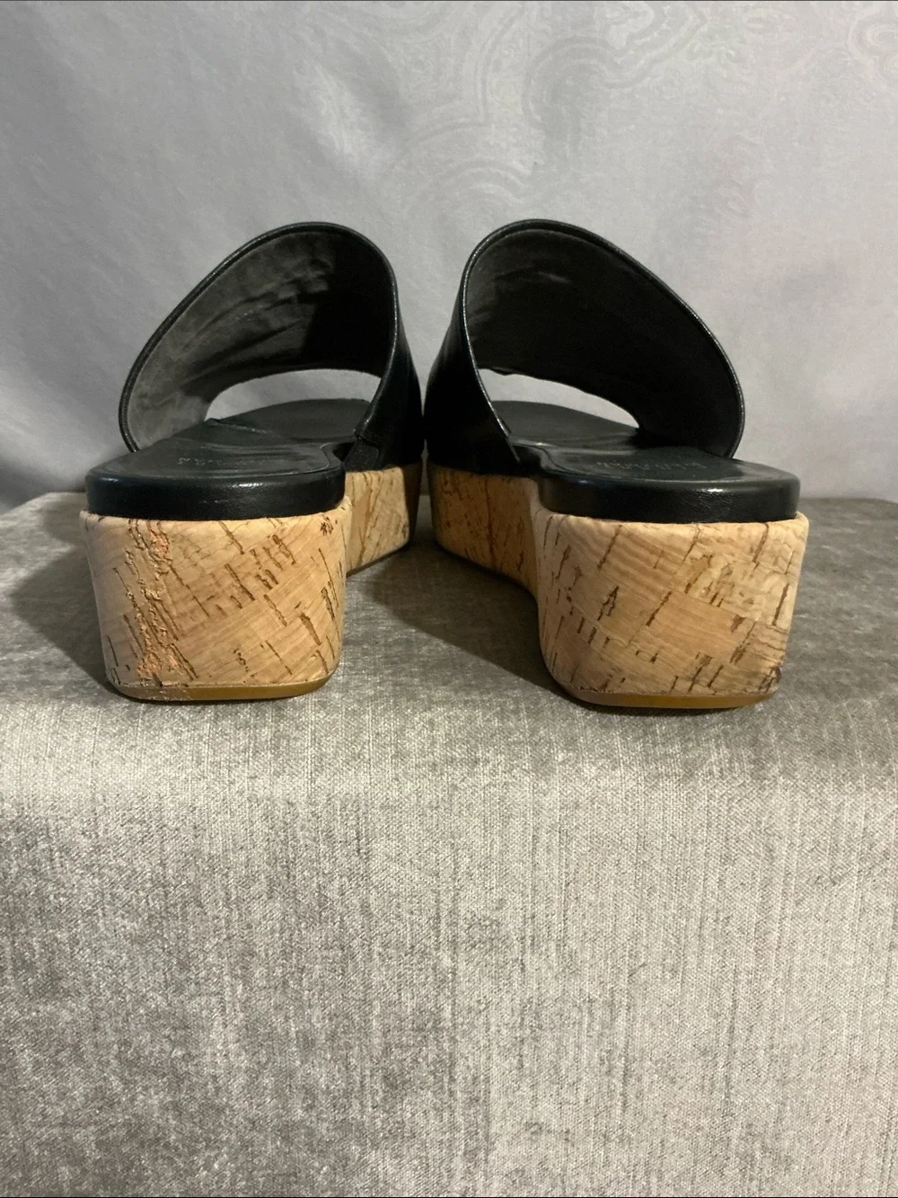 Stuart Weitzman Leather/Cork Platform Slides